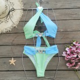 Women Solid Cross Lace-Up Hollow Two Pieces swimwear