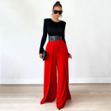 Women Loose Solid Wide Leg Pants Straight