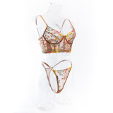 Women Sexy Bra Lace Embroidery Wire Ring Fishbone Sexy Lingerie Two-piece Set