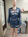 Spring Women's Fashion Positioning Print Hooded Casual Two Piece Skirt Set