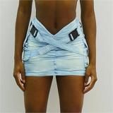 Women Pocket Cross Denim Mini Skirt