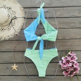 Women Solid Cross Lace-Up Hollow Two Pieces swimwear