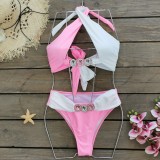 Women Solid Cross Lace-Up Hollow Two Pieces swimwear