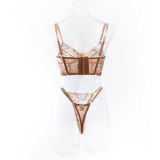 Women Sexy Bra Lace Embroidery Wire Ring Fishbone Sexy Lingerie Two-piece Set