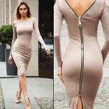 Plus Size Women Zipper Long Sleeve Dress