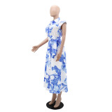 Women Sleeveless Button Lace Dress