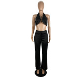 Women sexy solid Top and Pant two-piece set
