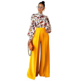 Women Loose Solid Wide Leg Pants Straight