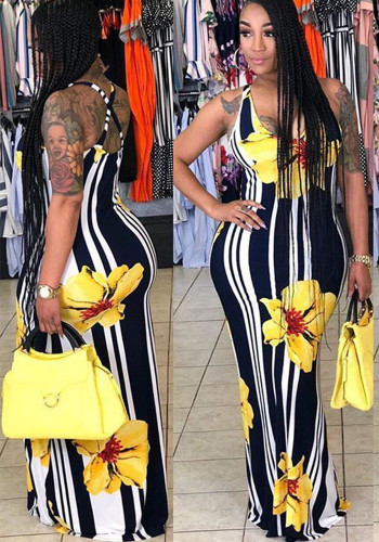 Women Floral Print Sleeveless Maxi Dress