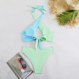 Women Solid Cross Lace-Up Hollow Two Pieces swimwear