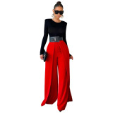 Women Loose Solid Wide Leg Pants Straight