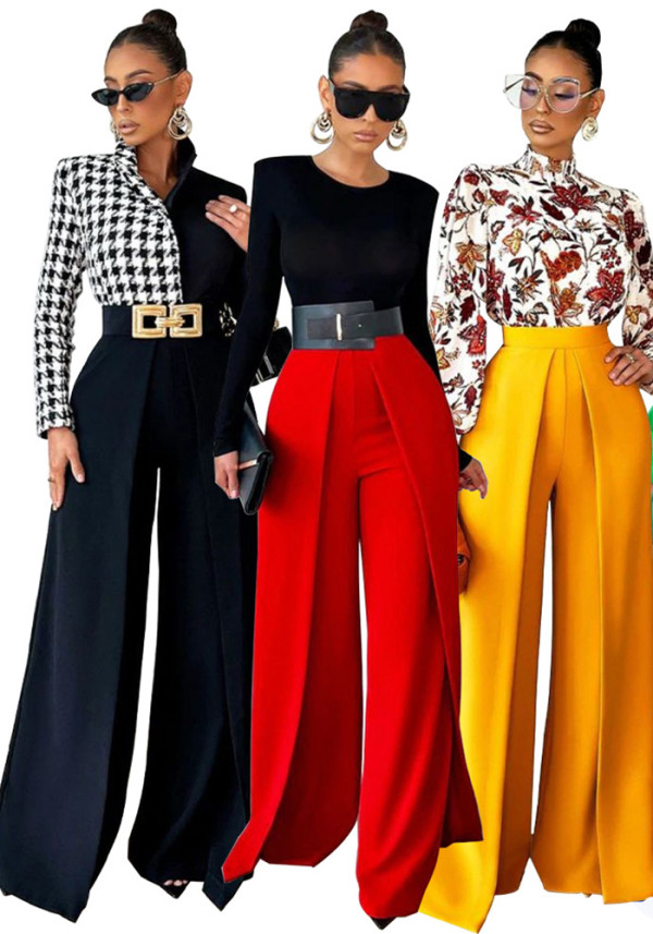 Women Loose Solid Wide Leg Pants Straight