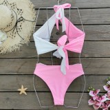 Women Solid Cross Lace-Up Hollow Two Pieces swimwear