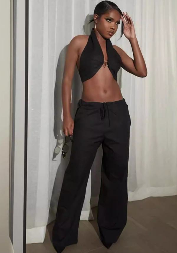 Women sexy solid Top and Pant two-piece set