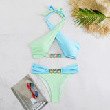 Women Solid Cross Lace-Up Hollow Two Pieces swimwear