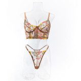 Women Sexy Bra Lace Embroidery Wire Ring Fishbone Sexy Lingerie Two-piece Set