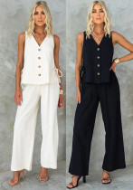 Spring Summer Solid Color Single-Breasted Vest Trousers Casual Fashion Two Piece Set