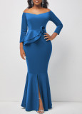 Sexy Fashion Solid Off Shoulder Slit Women's Evening Dress