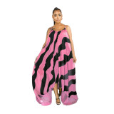 Sexy Women's Irregular Print Strap Loose Dress