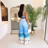 Sexy Strap Bra Top Print Trousers Two-Piece Nightclub Clothes