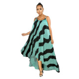 Sexy Women's Irregular Print Strap Loose Dress