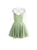 Summer Women's Sexy Strap  Lace-Up Backless Slim Waist Satin Party Dress