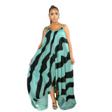 Sexy Women's Irregular Print Strap Loose Dress