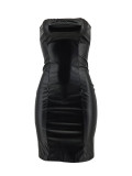 Women's Sexy Strapless Bodycon Pu Leather Dress