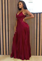 Women's Sexy Solid Color Strap Pleated Party Dress