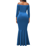 Sexy Fashion Solid Off Shoulder Slit Women's Evening Dress