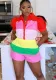 Fashion  Casual Color Multi-Color Patchwork Lantern Sleeve Shirt Shorts Two-Piece Women's Set