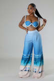 Sexy Strap Bra Top Print Trousers Two-Piece Nightclub Clothes