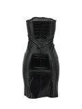 Women's Sexy Strapless Bodycon Pu Leather Dress