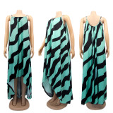 Sexy Women's Irregular Print Strap Loose Dress