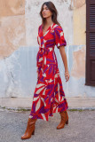 Summer Women's Chic Casual V-Neck Print Midi Dress