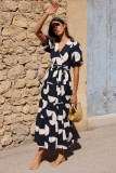 Summer Women's Chic Casual V-Neck Print Midi Dress