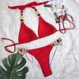 Crystal Diamond Chain Women's Two Pieces Swimsuit Shiny Lace-Up Sexy Bikini