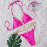 Sexy Bikini Crystal Diamond Body Chain Decorated Lace-Up Two Pieces Beach Swimsuit