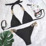 Crystal Diamond Chain Women's Two Pieces Swimsuit Shiny Lace-Up Sexy Bikini