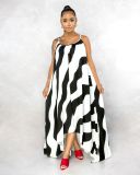 Sexy Women's Irregular Print Strap Loose Dress