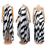 Sexy Women's Irregular Print Strap Loose Dress
