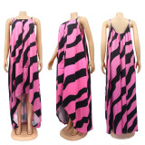 Sexy Women's Irregular Print Strap Loose Dress