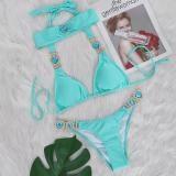 Sexy Luxury Crystal Diamond Bikini Solid Color Women's Two Pieces Lace-Up Swimsuit