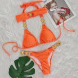 Sexy Luxury Crystal Diamond Bikini Solid Color Women's Two Pieces Lace-Up Swimsuit