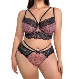 Plus Size Sexy Lingerie Contrast Color Lace Bra Thong Two-Piece Set