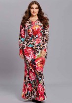 Women's Sexy Print Long Sleeve Fishtail Plus Size Long Dress