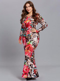 Women's Sexy Print Long Sleeve Fishtail Plus Size Long Dress