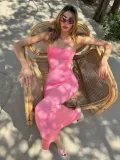Women's Summer Strapless Lace-Up Sexy Tight Fitting Slim Long Dress