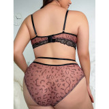 Plus Size Sexy Lingerie Contrast Color Lace Bra Thong Two-Piece Set