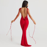 Women's Summer Fashion Sexy Low Back Pleated Long Dress